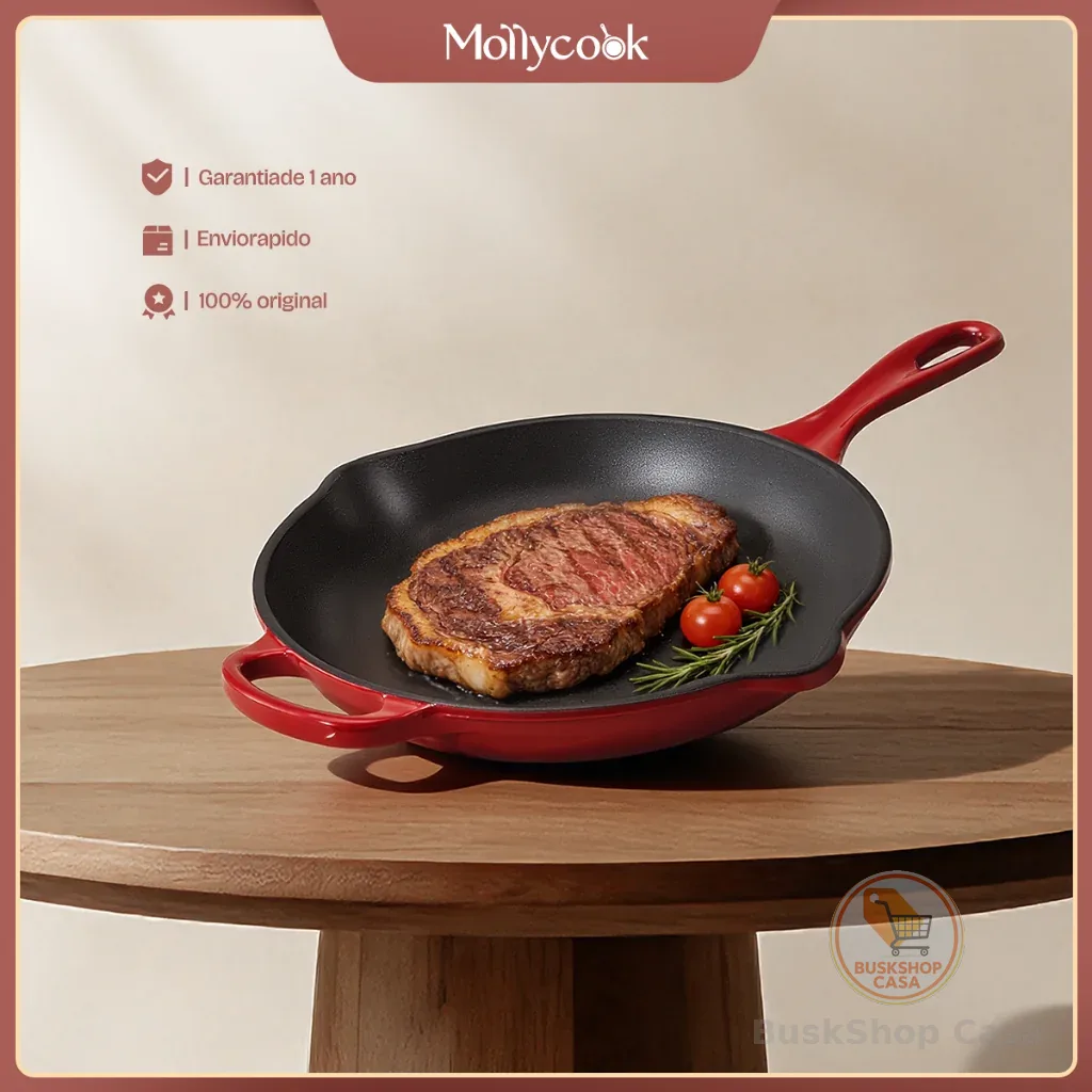 Mollycook Frigideira De Ferro Esmaltado Indução 27cm Antiaderente Frigideira Vermelho