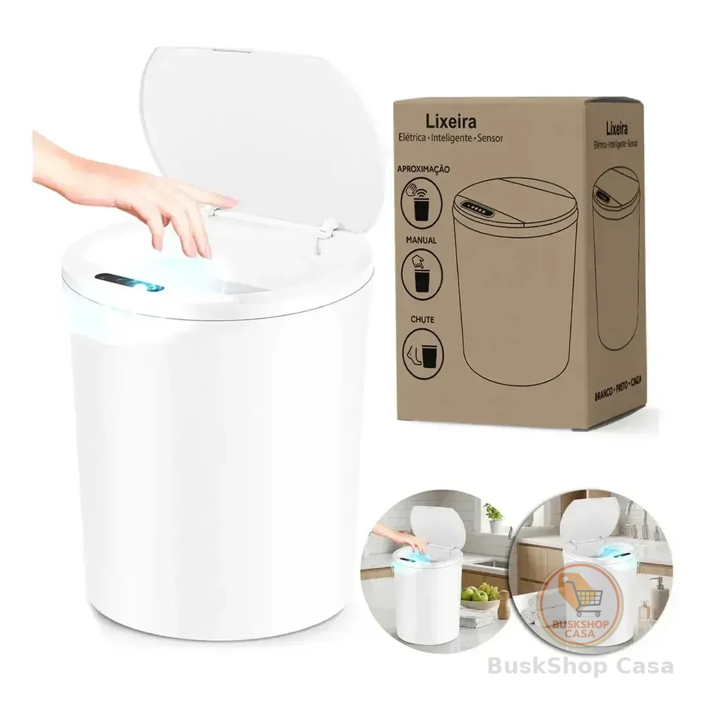 Lixeira Automática Sensor Recarregável Escritório Usb 16 L Branco
