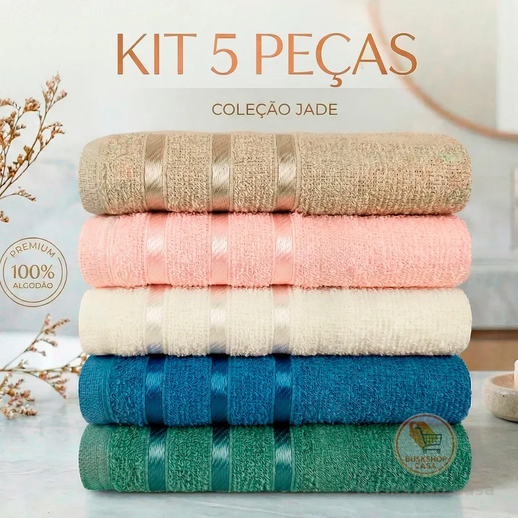 Kit 5pçs Toalhas de Rosto de 45x60cm 100% Algodão - Coleção Jade