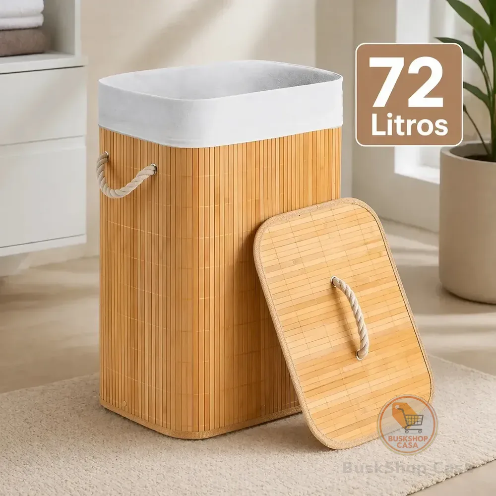 Cesto Organizador De Roupa Suja Bambu 72l Dobrável Grande Bambu