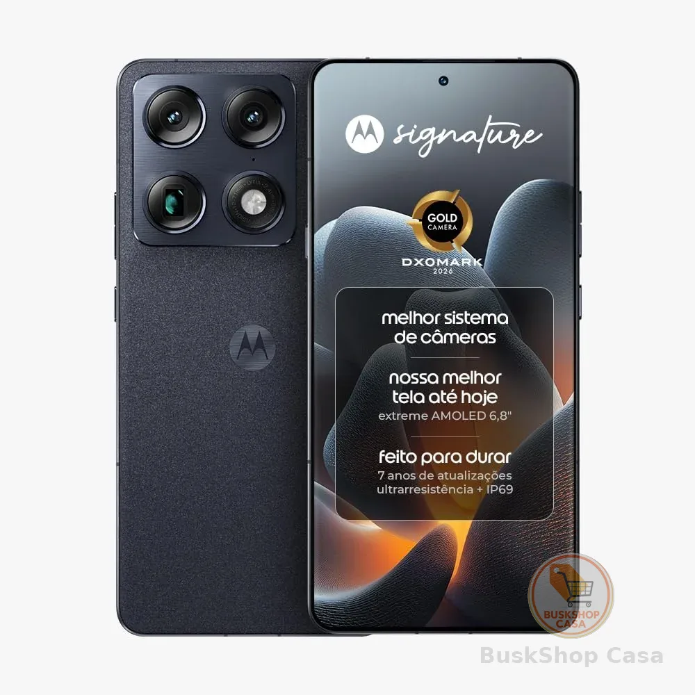 Smartphone Motorola Signature 5G - 512GB 24GB (12GB RAM + 12GB RAM Boost), 3 cameras 50MP Sony Lytia e Zoom 100x, Tela 1.5K extreme Amoled 165hz - Preto