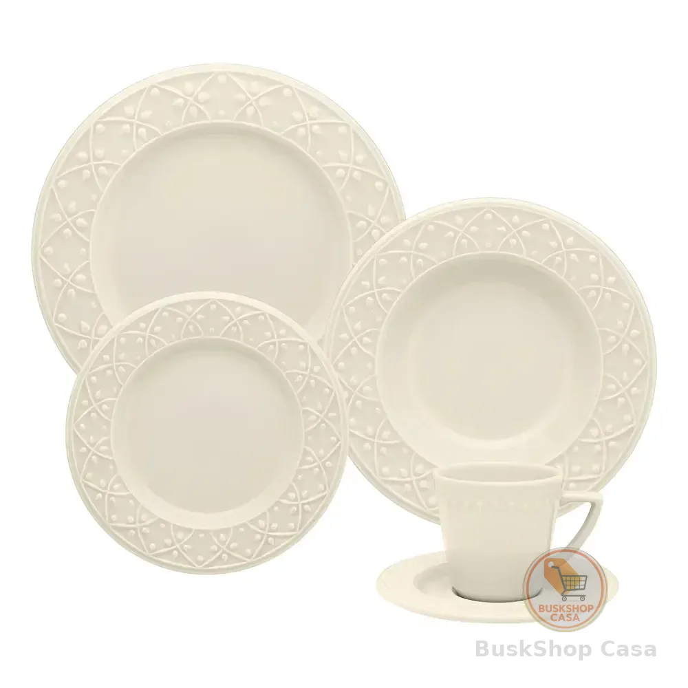 Aparelho De Jantar E Chá 30 Peças Mendi Marfim Oxford Cor Branco Off White Liso Com Textura