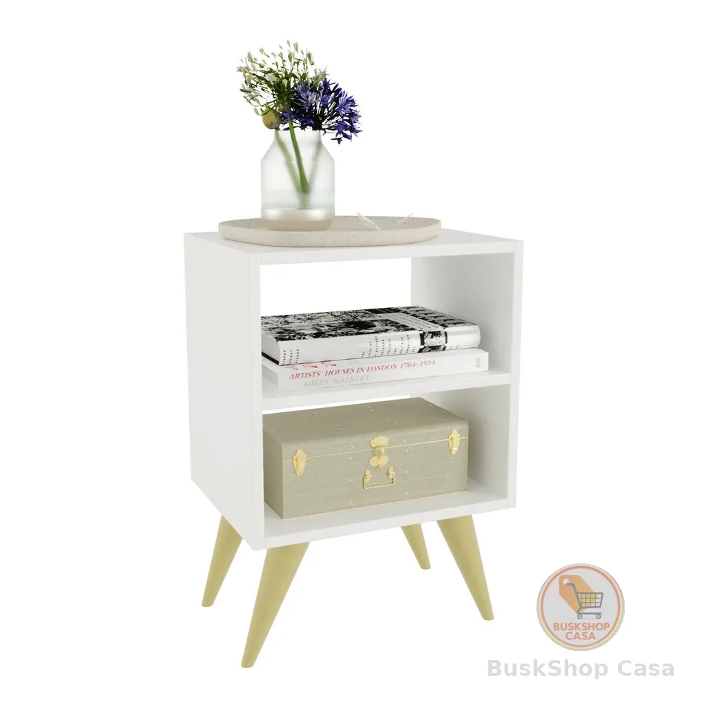 Mesa de Cabeceira Retrô Compacta com Nicho para Quarto Sala Casal ou Solteiro Palma