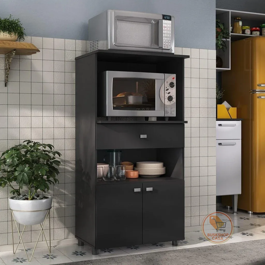 Balcão Multiuso para Forno e Micro-ondas Multimóveis Branco 4060G com 2 Portas e 1 Gaveta