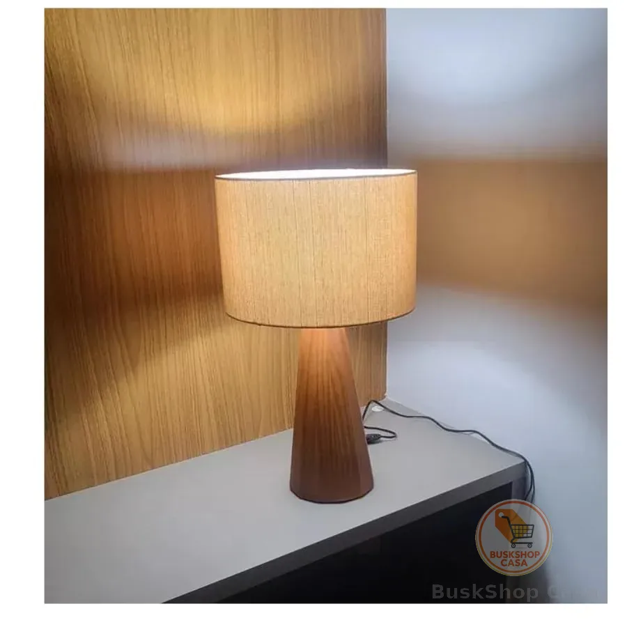 Abajur de Mesa, Base em Madeira Pinus, Estilo Moderno Cúpula Redonda CREME