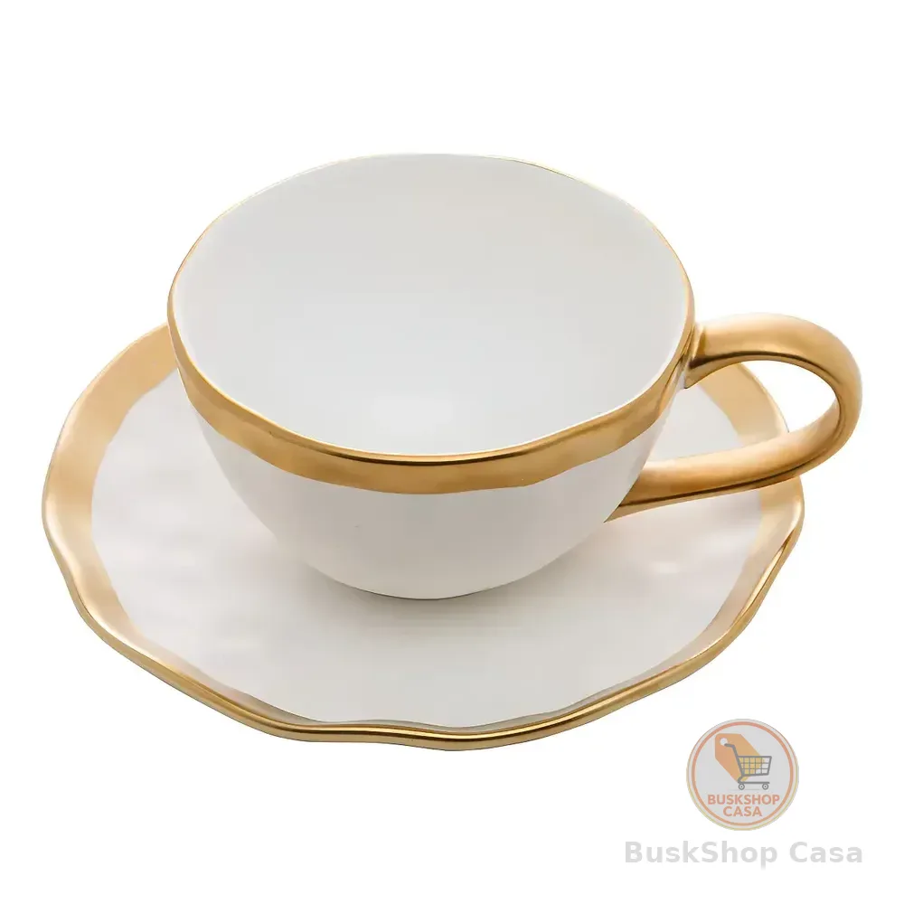 Jogo Xicaras De Chá Com Pires Dubai Porcelana 200ml Branco Wolff Pérola/branco Listras