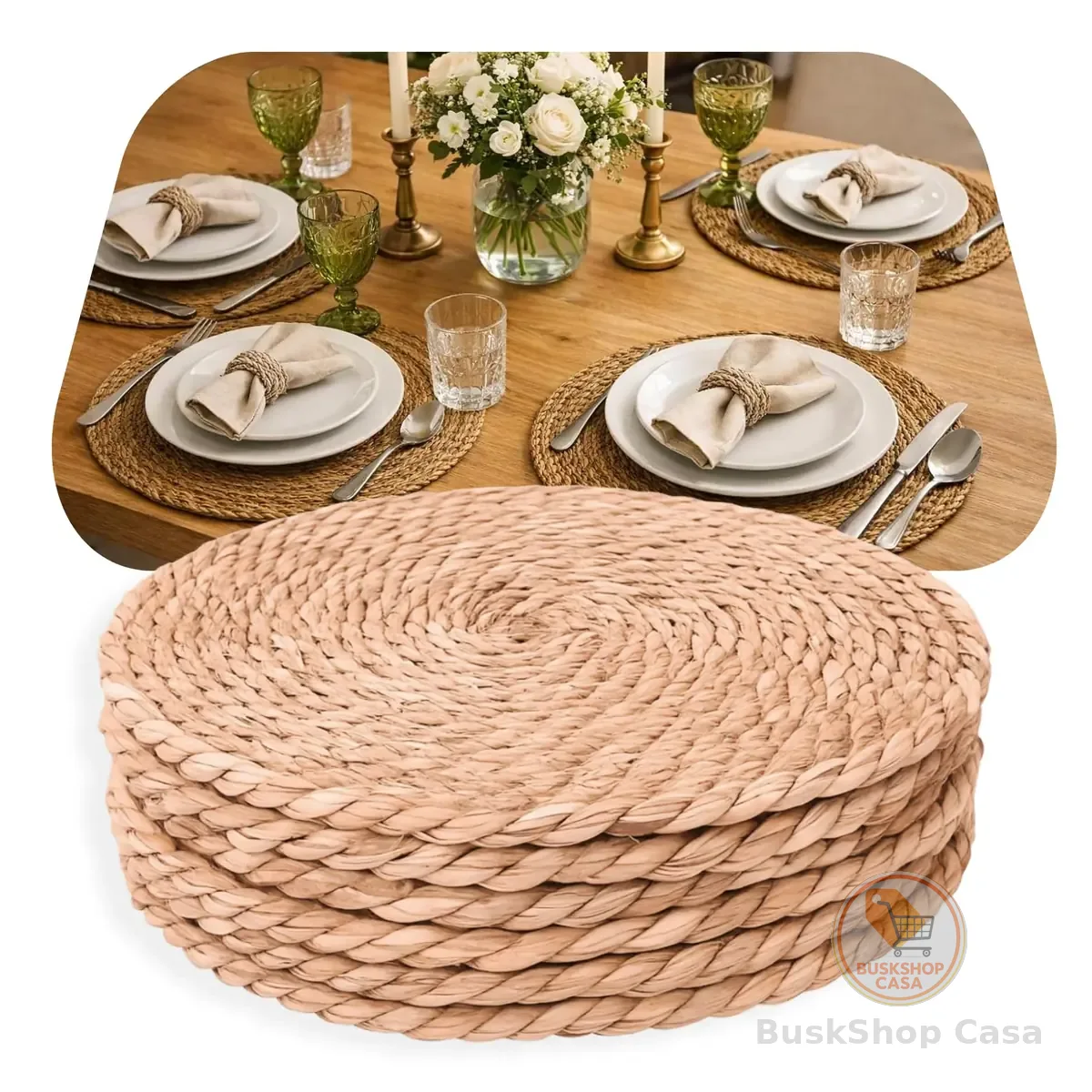Jogo Americano Redondo Palha Natural Kit 4 Unidades 35cm