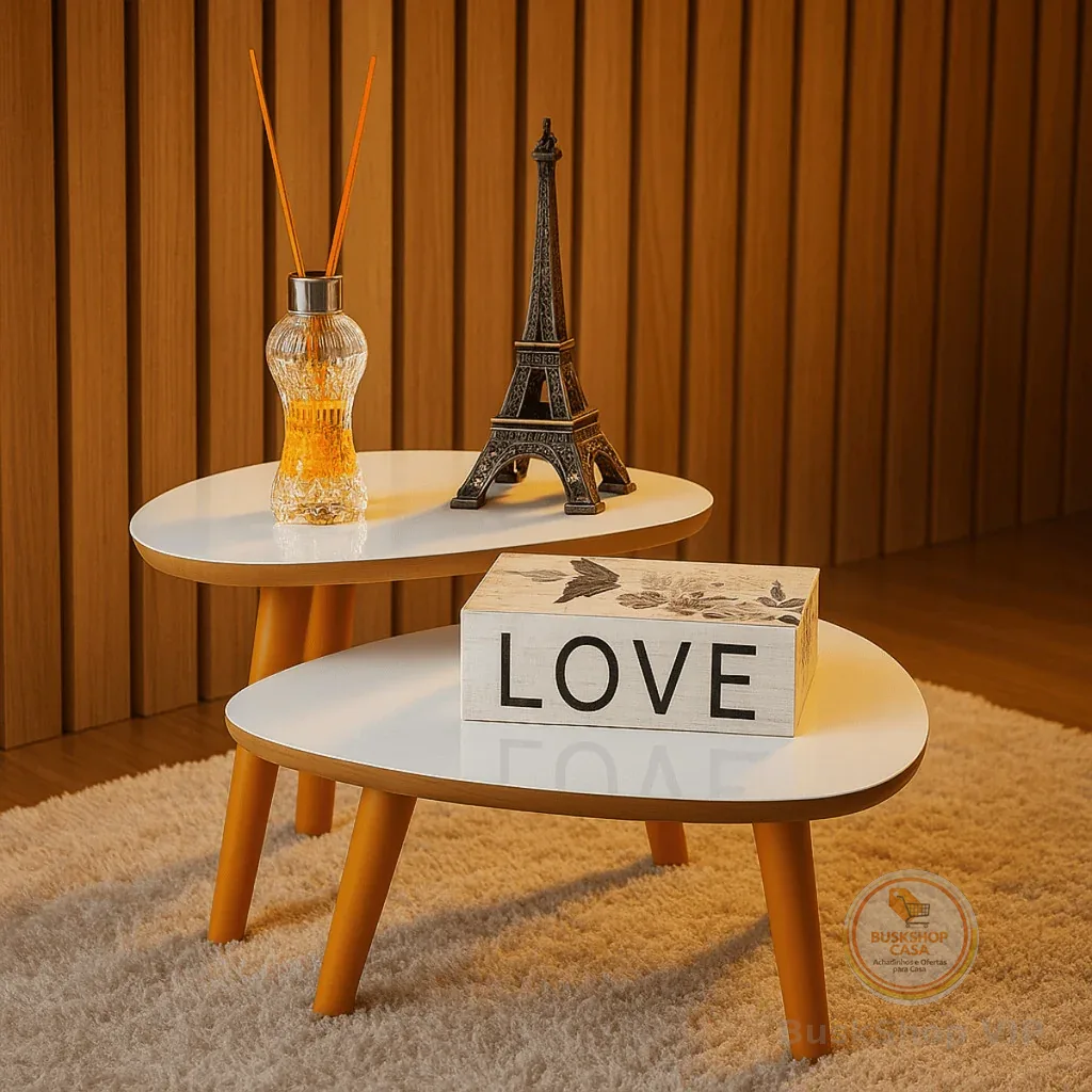 Conjunto 2 Mesas De Centro Francie Com Pés Plástico PVC Caramelo Para Sala De Estar Decorativa Elegante