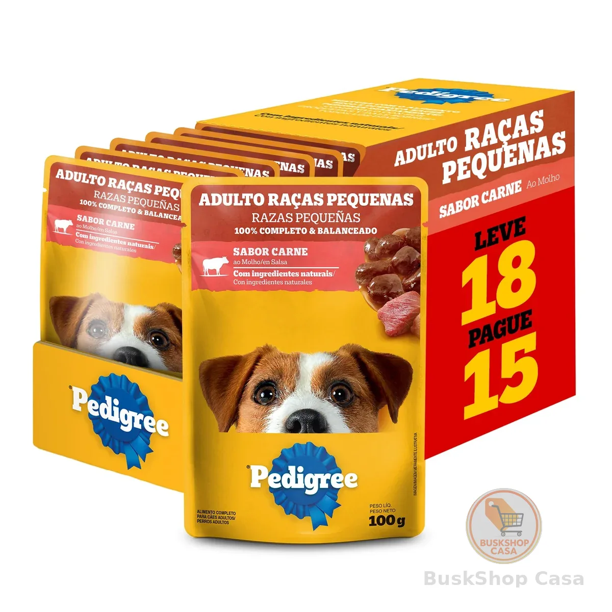 Pack Ração Úmida Pedigree Sachê Carne ao Molho para Cães Adultos de Raças Pequenas - Leve 18 Pague 15