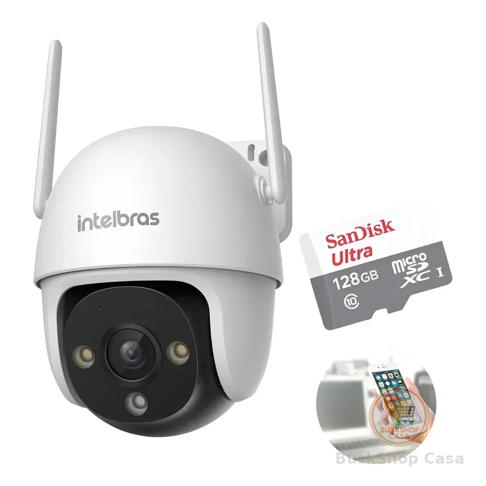 Camera Wifi 360° Im7 S Full Color Intelbras + Cartão 128gb Branco