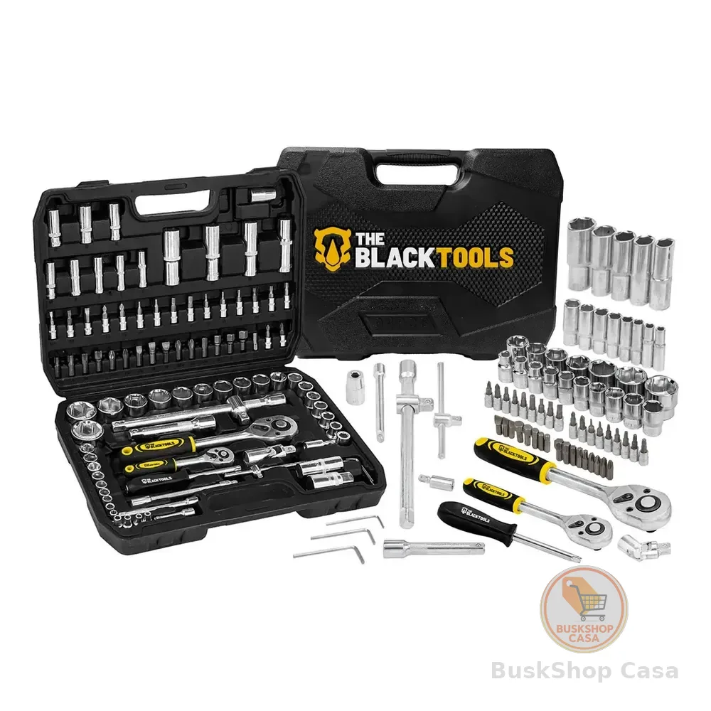 Jogo De Ferramentas Soquetes Encaixe 1/4 E 1/2 Pol. Catraca Reversível Aço Crv 94 Peças Com Maleta Tkf94 The Black Tools Cromado