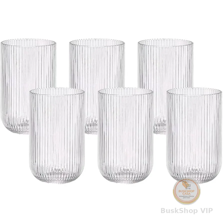 Conj. 6 Copos Altos de Vidro Canelado Versalhes 420ml - Casart