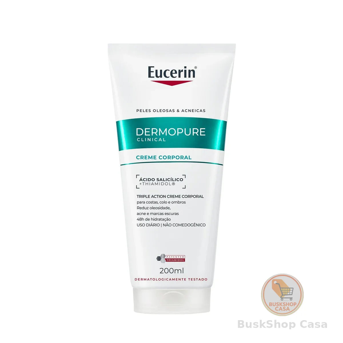 EUCERIN Creme Corporal AntiAcne Dermo Pure Efeito Triplo 200ml, AntiOleosidade, AntiManchas, Thiamidol, Peles Oleosas