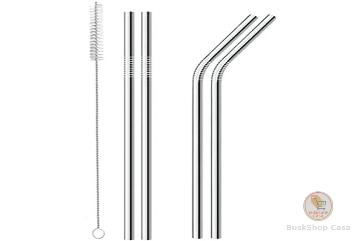 Mimo Style Conjunto de 4 Canudos Reutilizáveis de Aço Inoxidável, Acompanha Escova Higiênica, Fácil de Transportar, Produto Ideal para Bebidas em Geral, Sem Oxidação e Livre de BPA