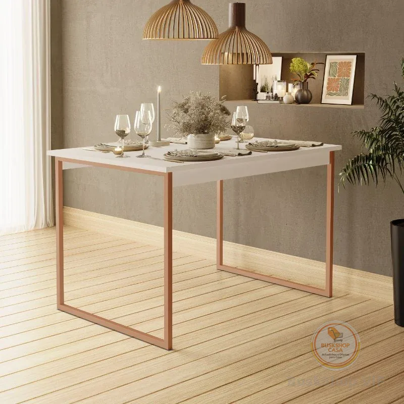 Mesa Jantar Cozinha Manu Estilo Industrial 110x70  CM Tampo 100% MDF 15mm Estrutura Aço Pintado Sala Jantar  - AV