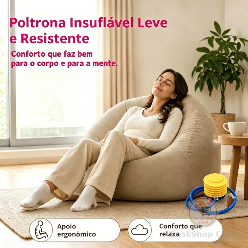 Sofá Preguiçoso Veludo Inflável, Poltrona Confortável para Descanso Doméstico