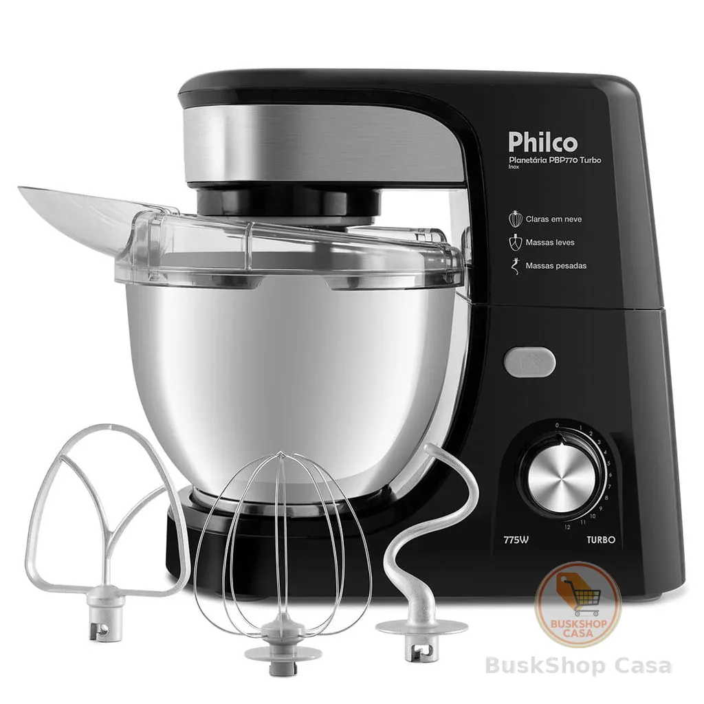 Batedeira Planetária Philco 775W 3 Batedores Preta PBP770PI