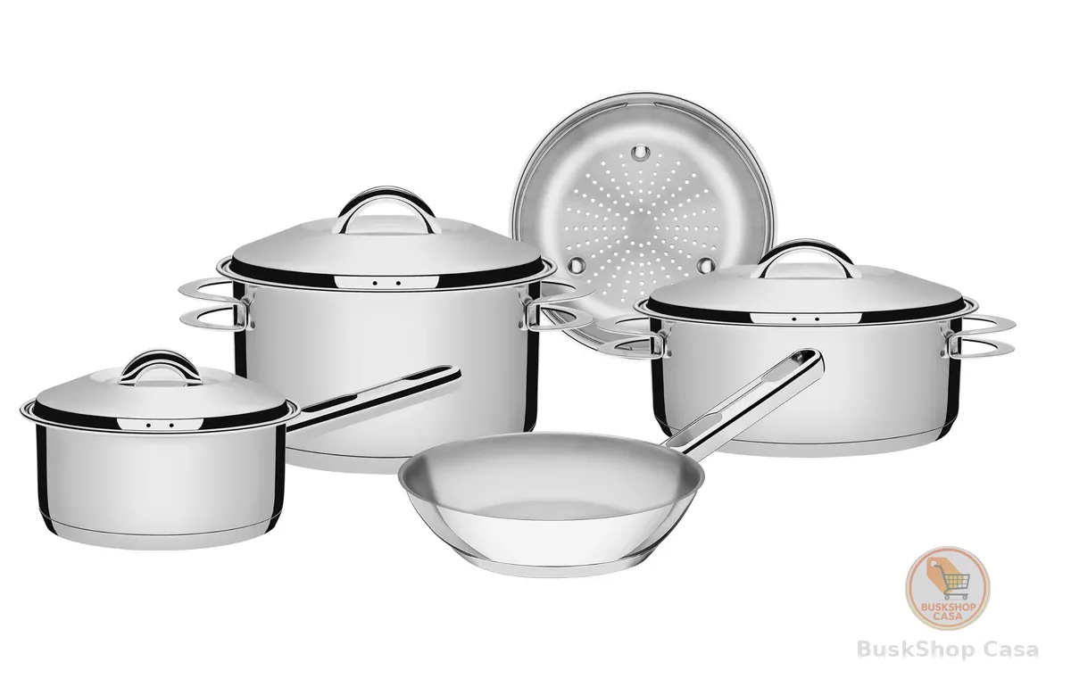 Jogo de Panelas Tramontina Solar Aço Inox 5 Peças com Fundo Triplo Tampas de Inox