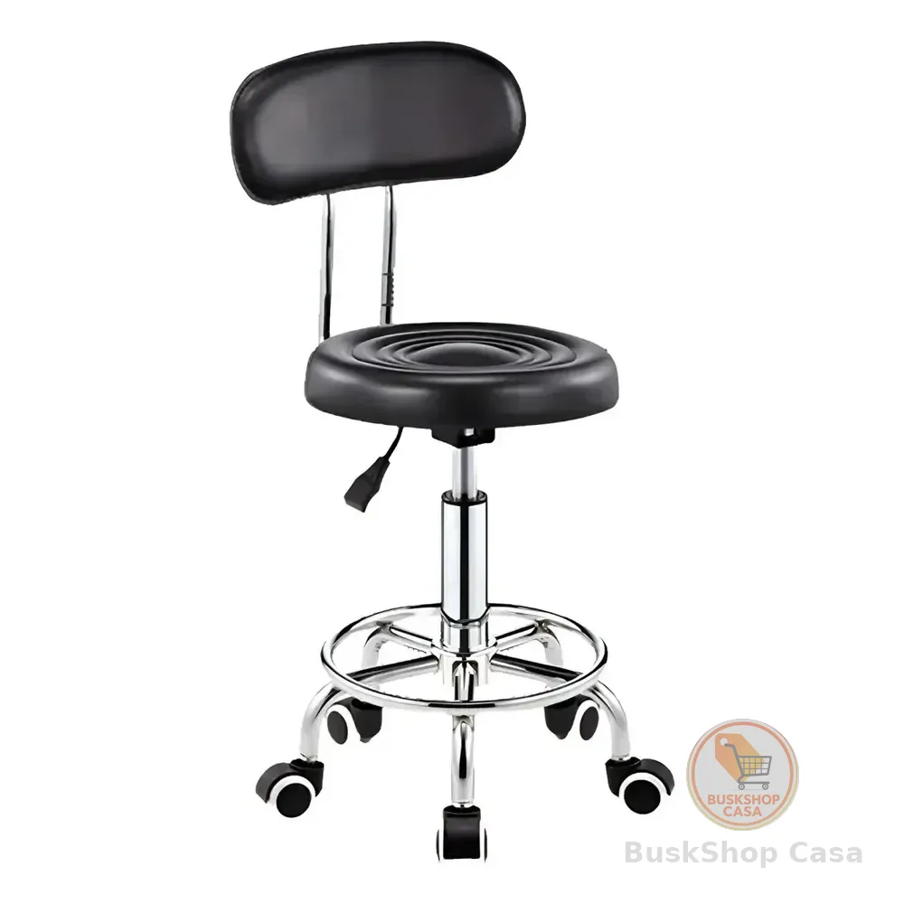Cadeira Mocho Giratória :ideal Para Tatu Estúdios&beleza Preto Couro Sintético