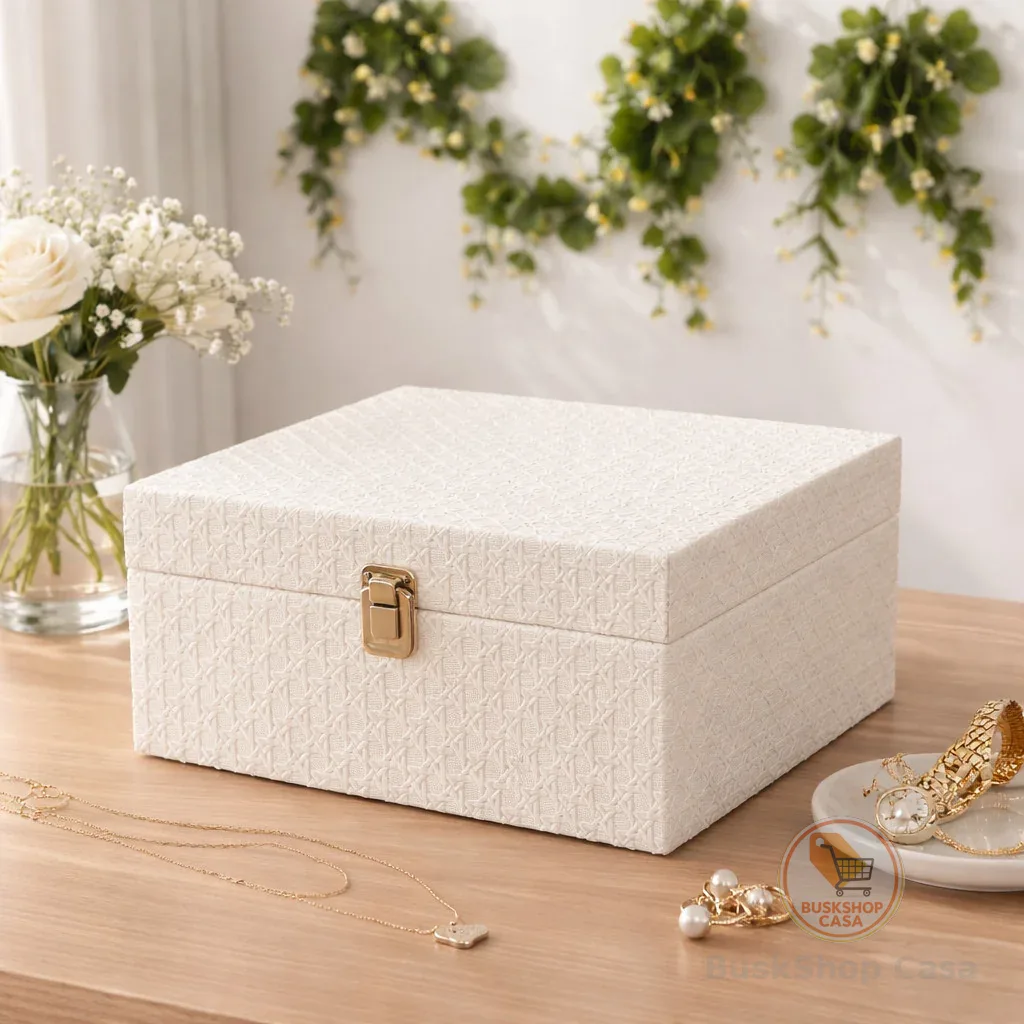 Caixa Organizadora Decorativa Textura Rattan Branca - 20cm/28cm