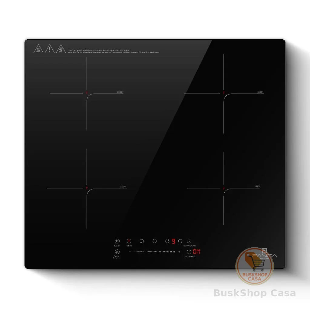 Cooktop Indução 4 Bocas 7000W Preto 220V Painel Touch Embutir Mesa Vitrocerâmica  Panda Plus