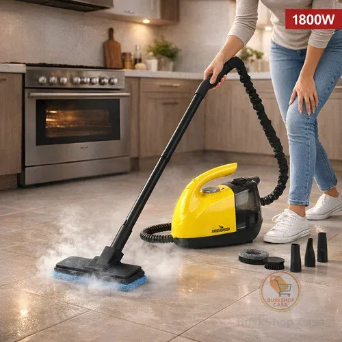 Limpador A Vapor Higienização Limpeza Pesada 1800w 16 Pecas Amarelo Portátil Com Rodinhas Multiuso