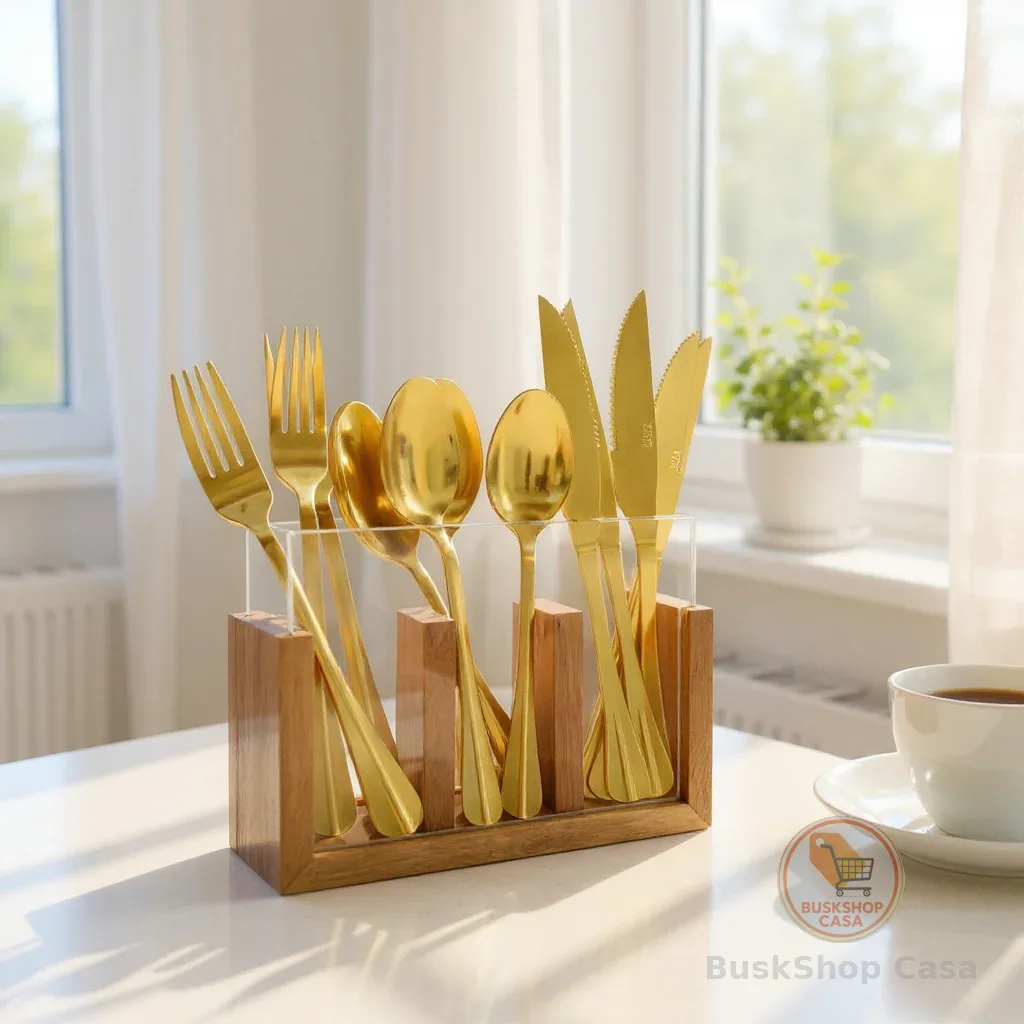 Porta Talher Madeira Nobre Vidro Organizador Multiuso Robusto Mesa Posta Decoraçao Cozinha Hotelaria