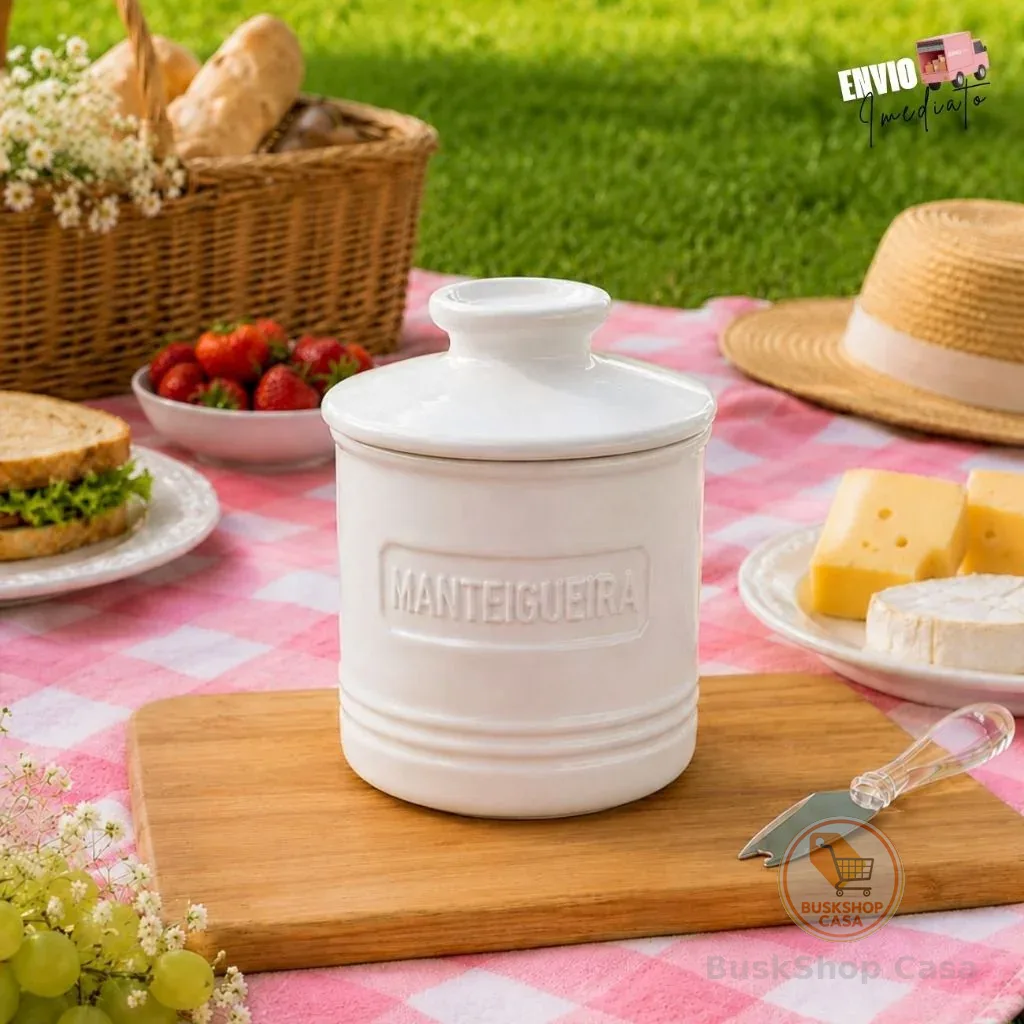 Manteigueira Francesa em Cerâmica Wolff Branco Matte Porta Manteiga Pote De Manteiga