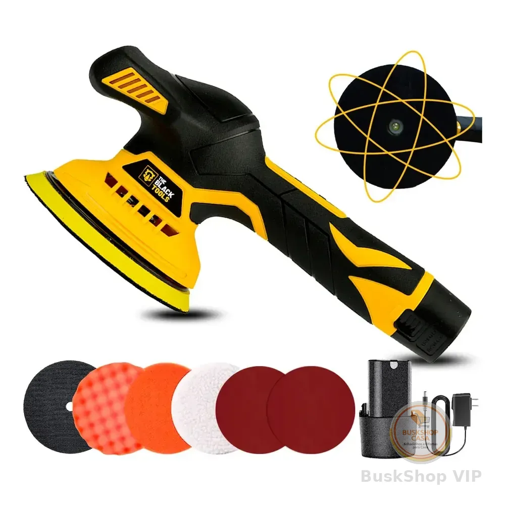 Lixadeira Politriz Roto Orbital A Bateria Sem Fio 5000 Rpm 145 Mm C/ Acessórios Blp120 The Black Tools Amarelo E Preto 127/220v