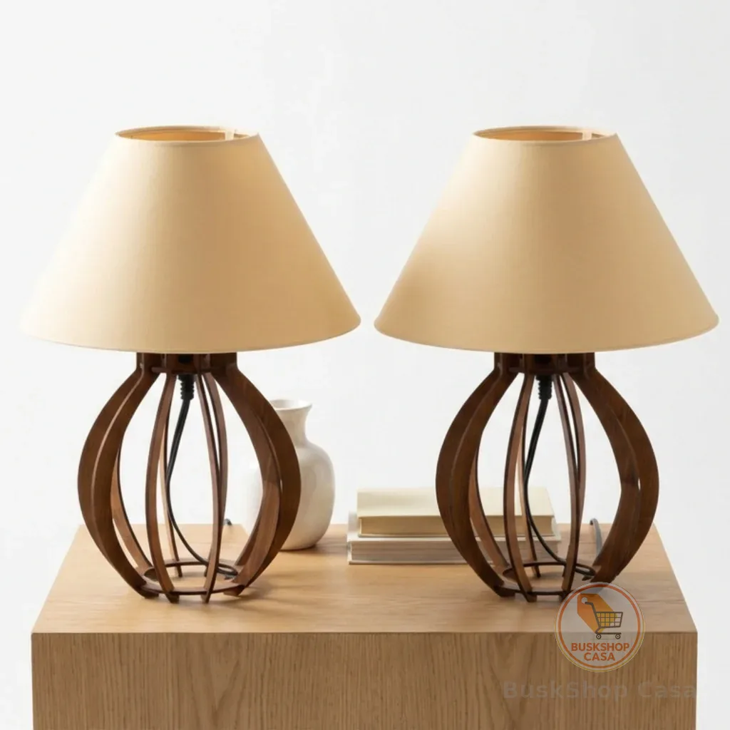 Kit Abajur Luminária De Mdf Para Quarto/Sala Madeira Luminária Mesa