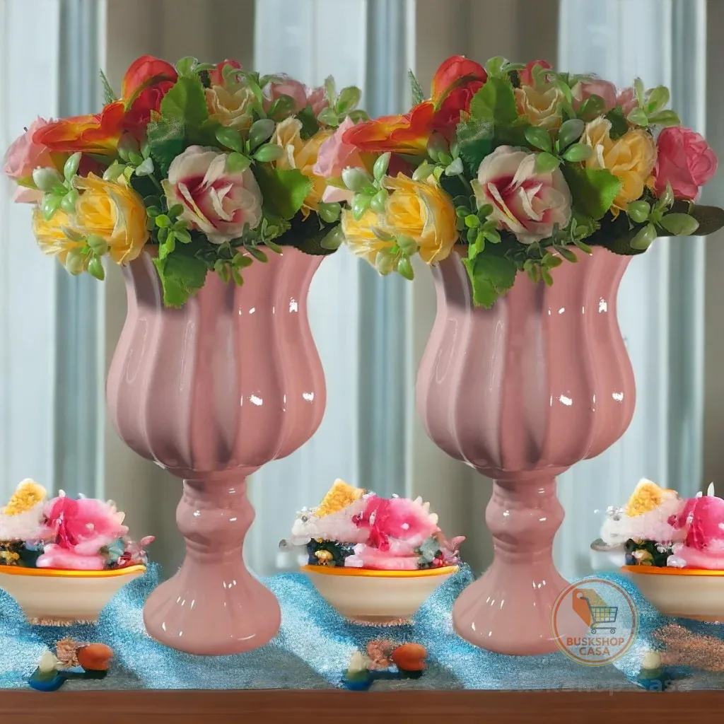 Kit Vaso Castiçal Pequeno 2 Unidades Decoração de Festa Cerâmica Arranjo para flores artificial 21x10,5