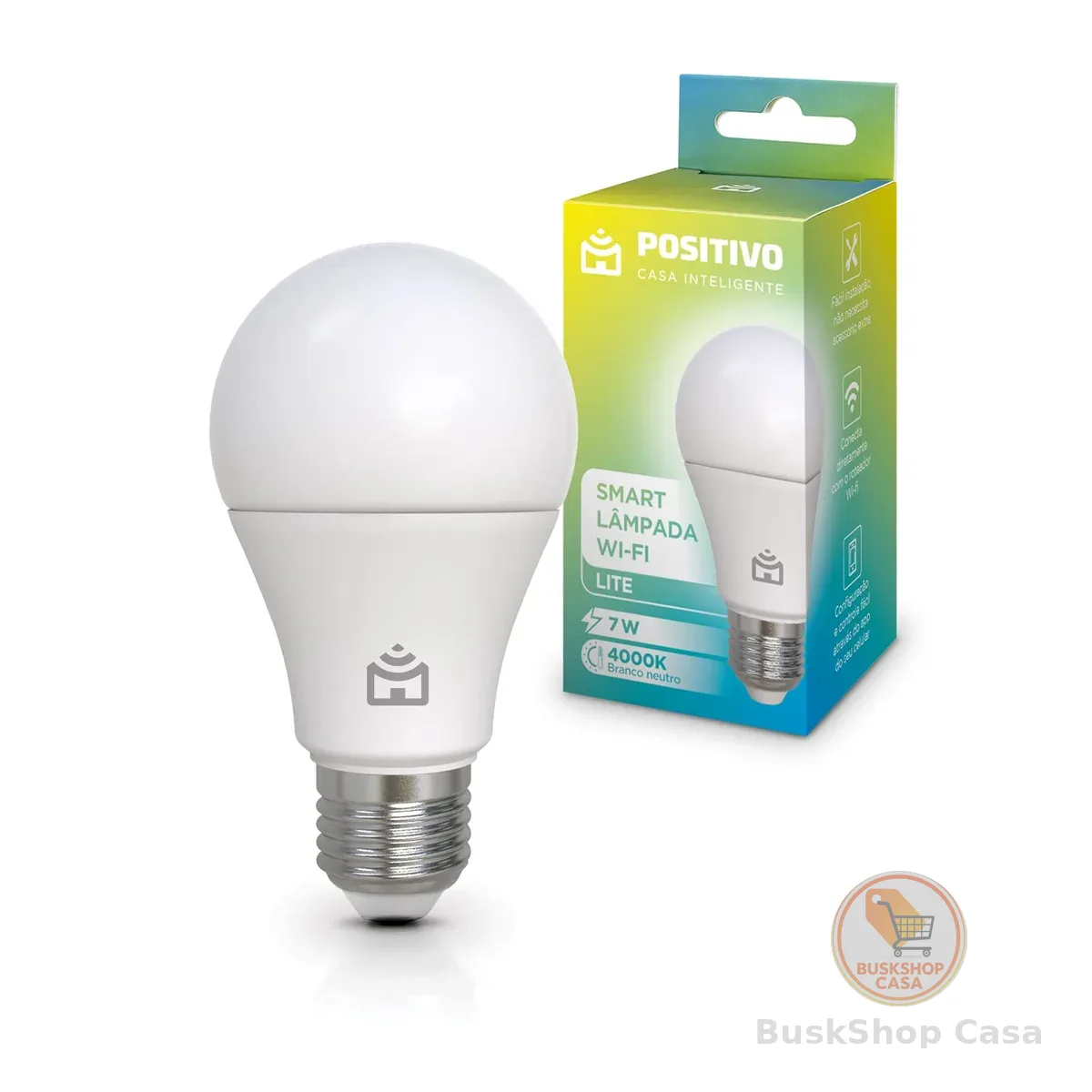 Smart Lâmpada Wi-Fi Lite Positivo Casa Inteligente, Iluminação Branca, 7W, 700 Lúmens, LED, Bivolt, Compatível com Alexa e Google Assistente