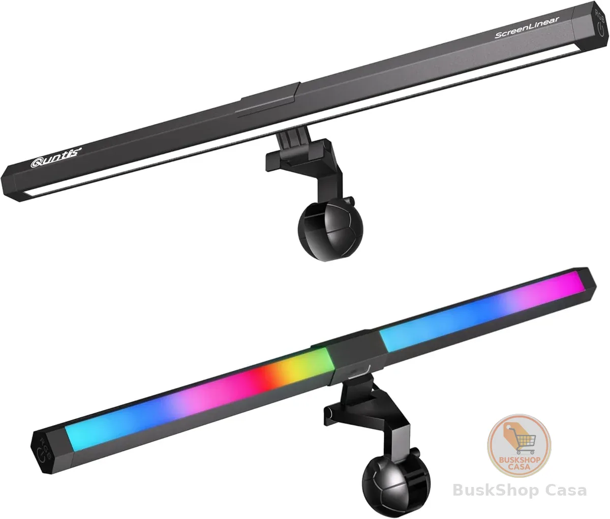 Quntis RGB Barra de Luz para Monitor Gamer com Luz de Fundo RGB e 15 Modos de Iluminação, Brilho Ajustável e 3 Temperaturas de Cor, CRI Ra95, para Home Office, Gaming e Proteção Ocular