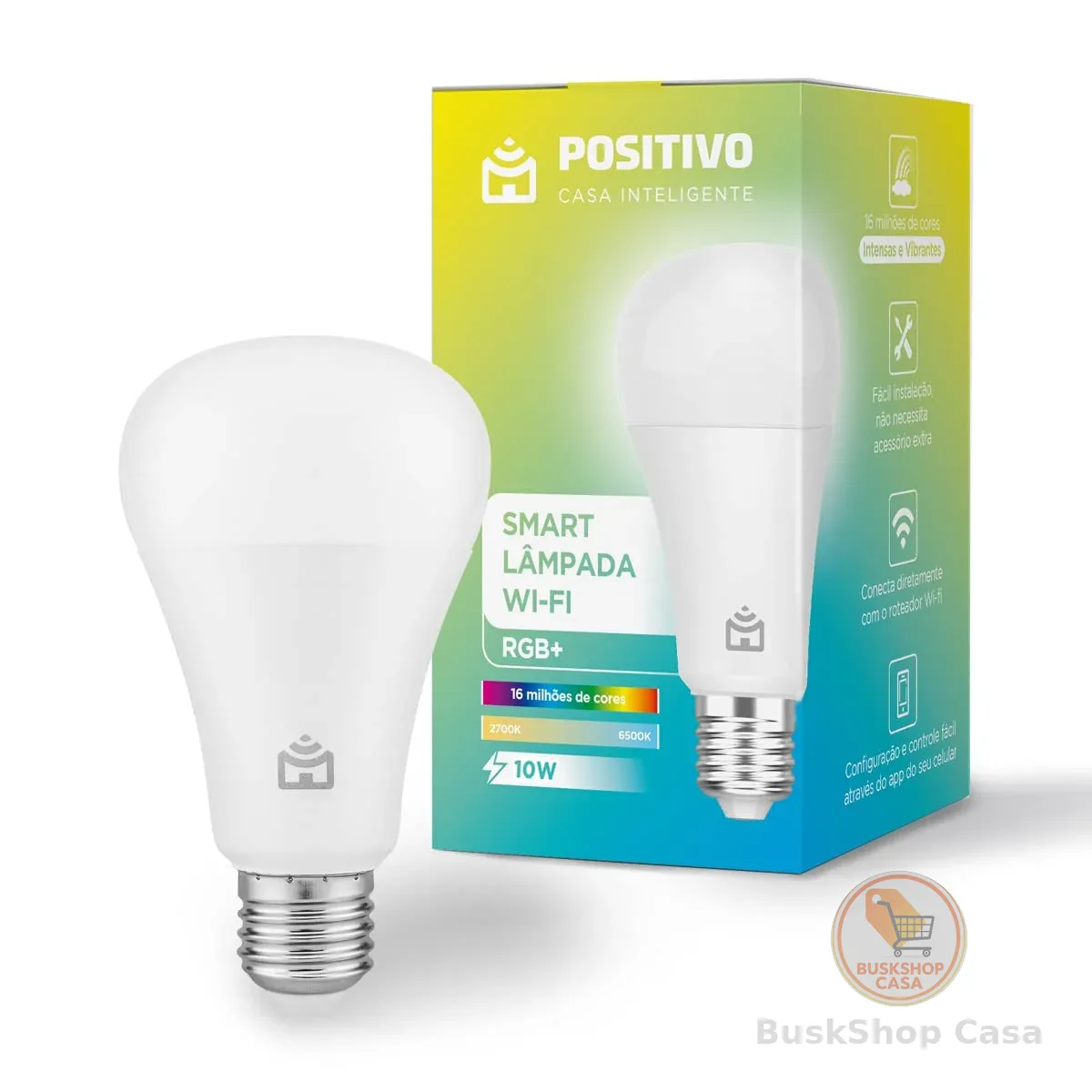 Smart Lâmpada Wi-Fi RGB LED 10W, Cores Mais Vibrantes (até 16 milhões de combinações), Branco Quente e Frio, 1100 Lúmens, Bivolt, Positivo Casa Inteligente, Compatível c/Alexa e Google Assistente