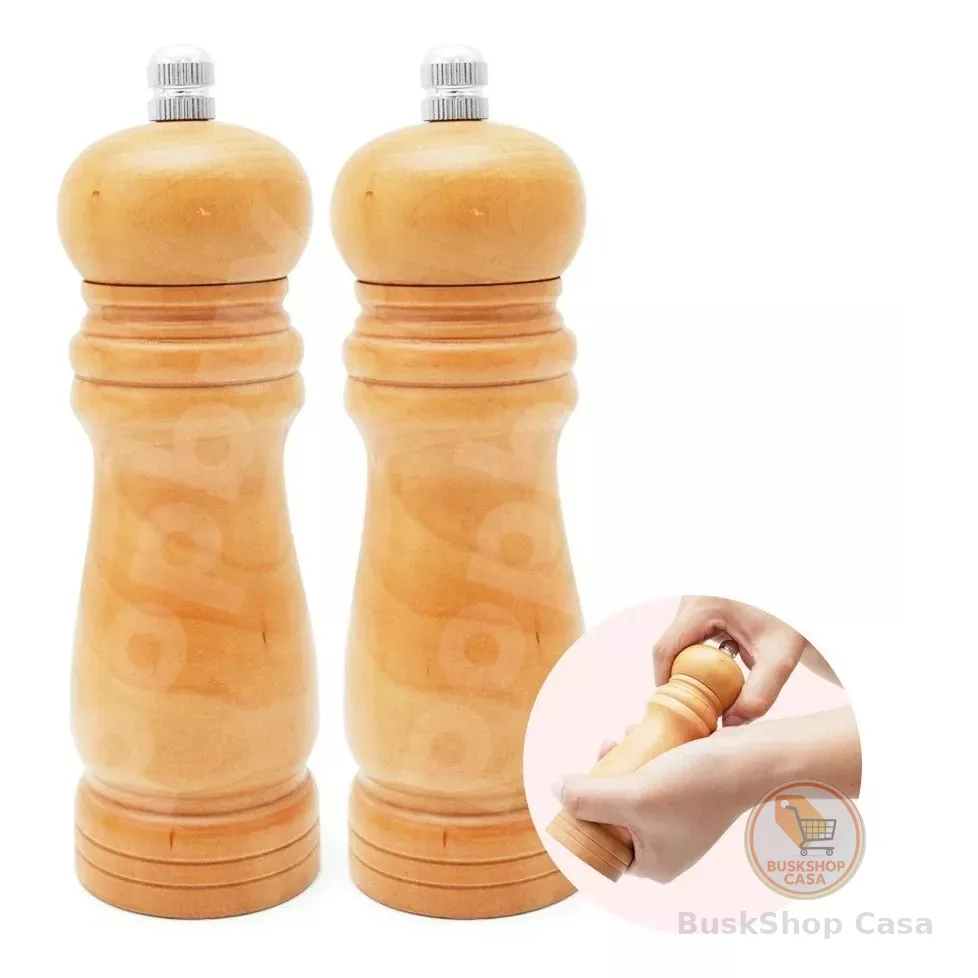 Kit 2 Moedores Madeira Engrenagens Cerâmica Sal E Pimenta Compacto