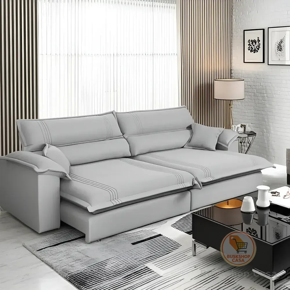 Sofá Retrátil Reclinável 2,50m Nivus Cinza Molas Ensacadas - King House
