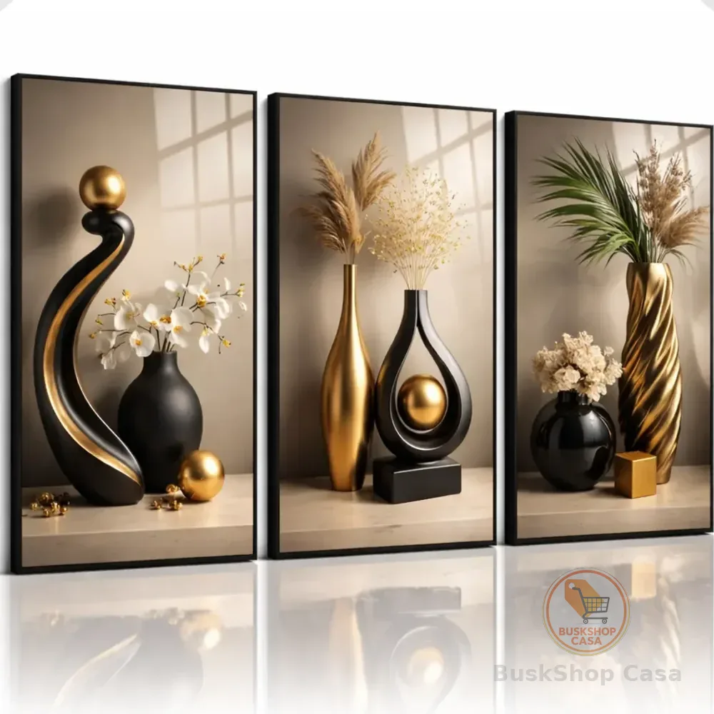Kitn Quadro Decorativo Trio Geométrico Abstrato Vasos De Luxo