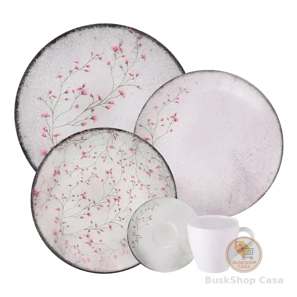 Aparelho De Jantar Tramontina Floralis Porcelana 20 Peças Cinza Florido
