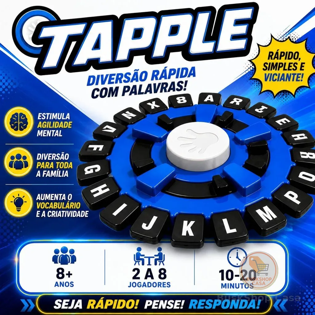 Jogo Tabuleiro Tapple, Stop que Trava Letras com Temporizador MEDIO 20cm, Versão Português