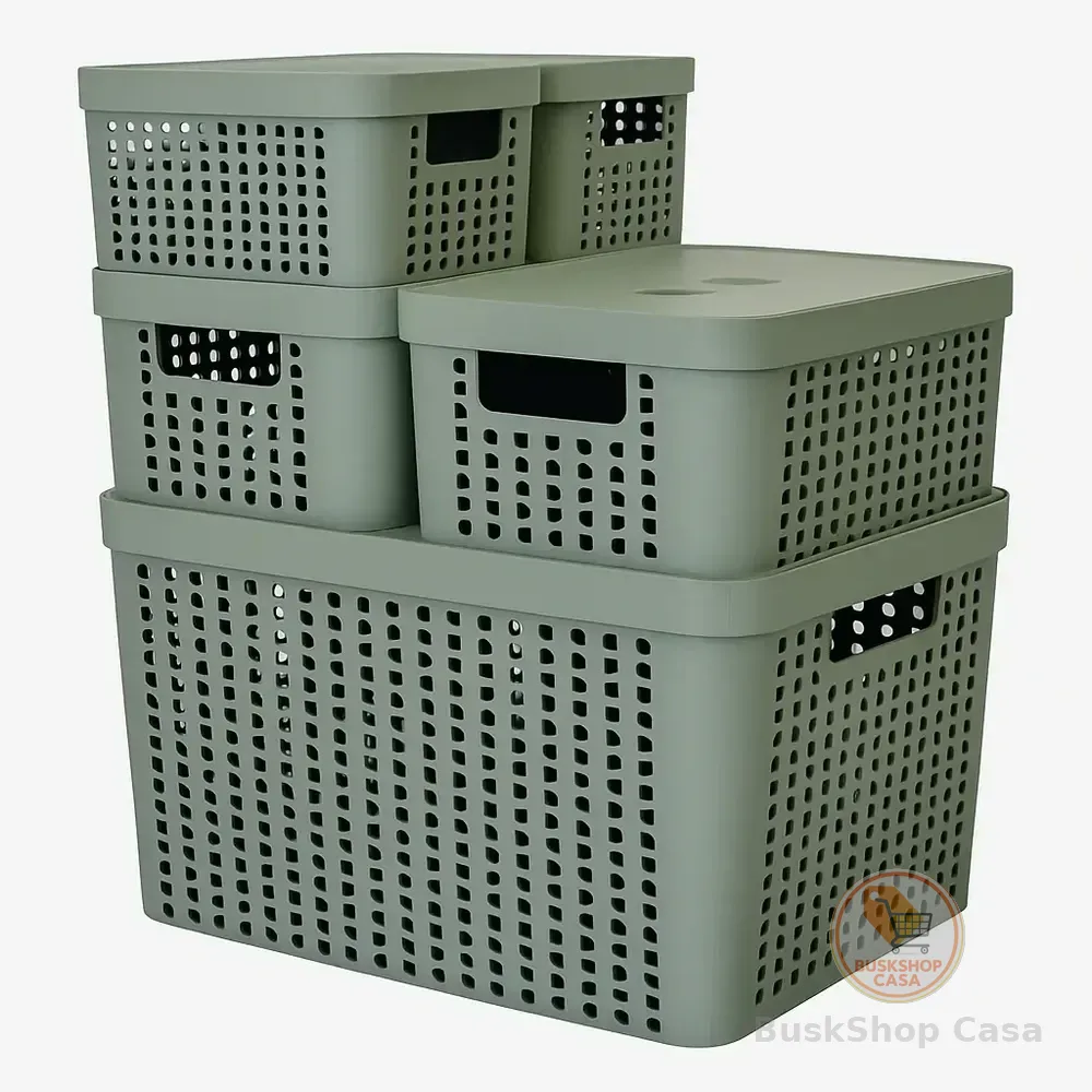 Kit 5 Caixas Organizadoras 2l 4,5l 17l Com Tampa Multiuso Cor Verde