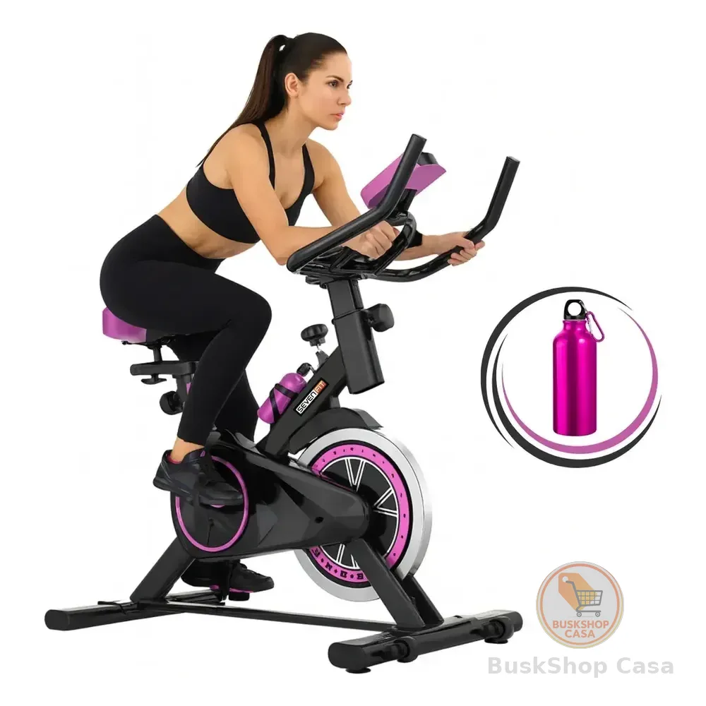 Bicicleta Ergométrica Fitness Para Cardio E Musculação 6kg Inercia Com Base Cor Preto E Rosa Marca Sevenfit