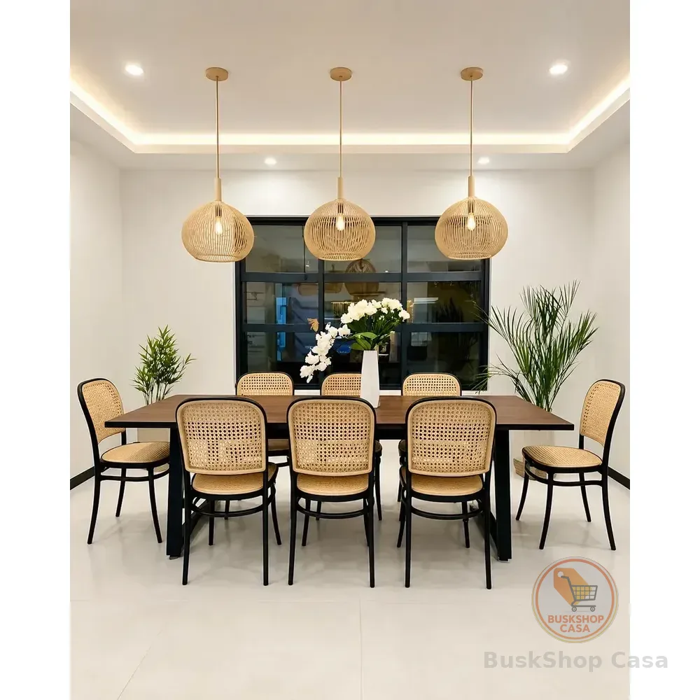Conjunto de 6 Cadeiras de Jantar Perfil Home Decor Rattan Amis Empilháveis na Cor Preto com Assento Nude