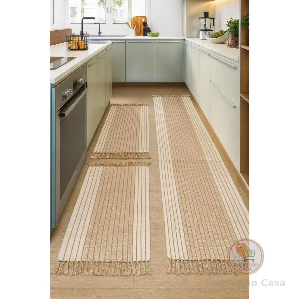 Jogo de Passadeira de Tear, Tapete de Cozinha, 3 Peças