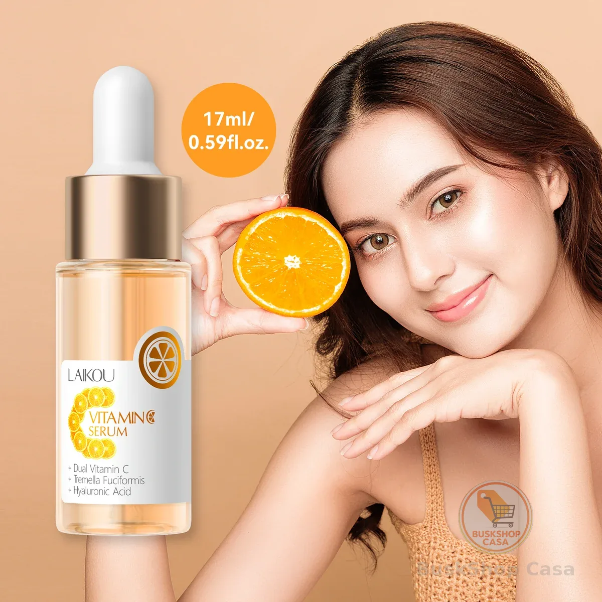  LAIKOU Sérum Facial de Vitamina C VC Clareador Anti-Envelhecimento Manchas Escuras Hidratante 17ml