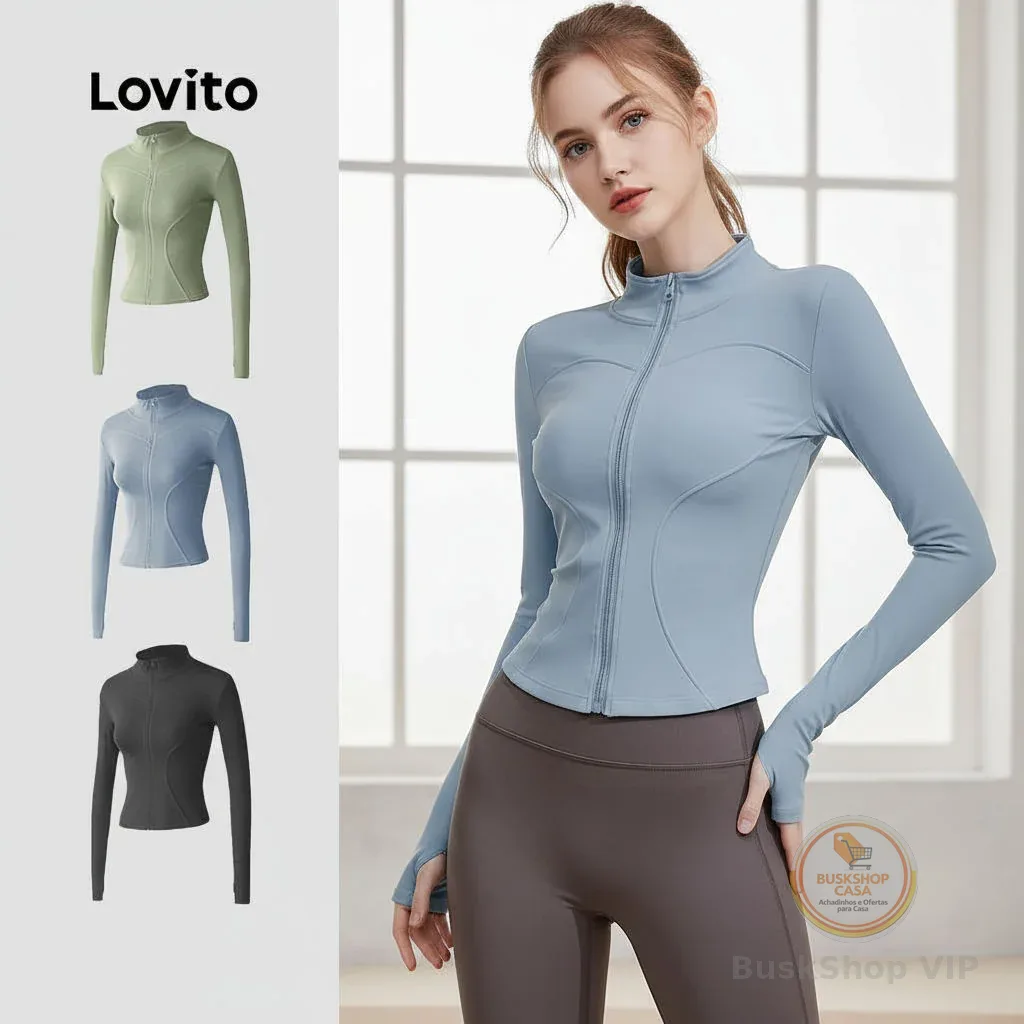 Lovito Jaqueta Esportiva Confortável Elástica Flexível para Yoga Top Modelagem Ajustada Secagem Rápida LNA124047