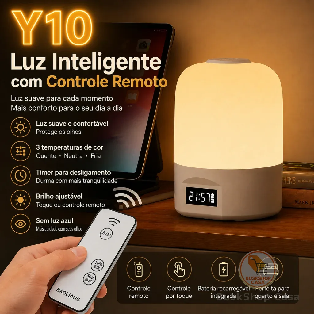Abajur LED Touch Recarregável Luz Noturna USB com 3 Cores de Luz para Quarto e Mesa de Cabeceira