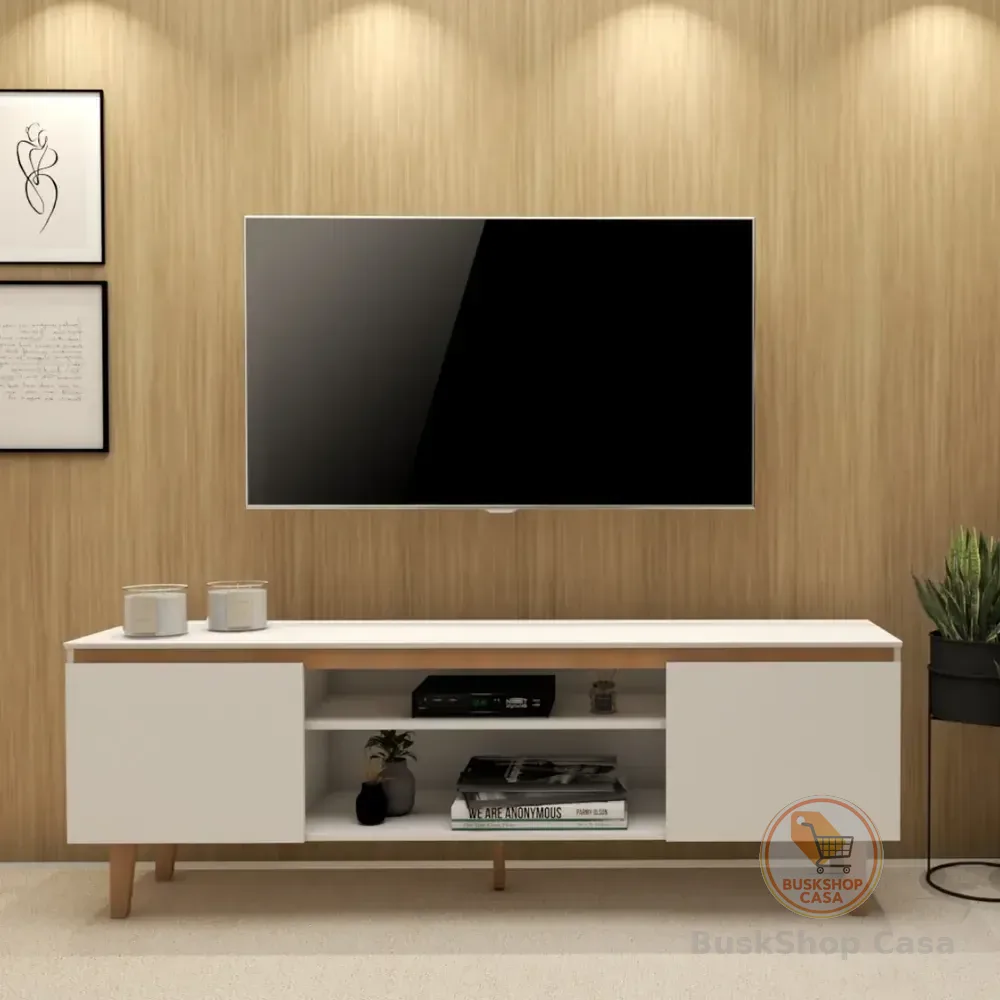 Rack Tv Estante Sala Nicho Madeira White Organizor Moderno Branco