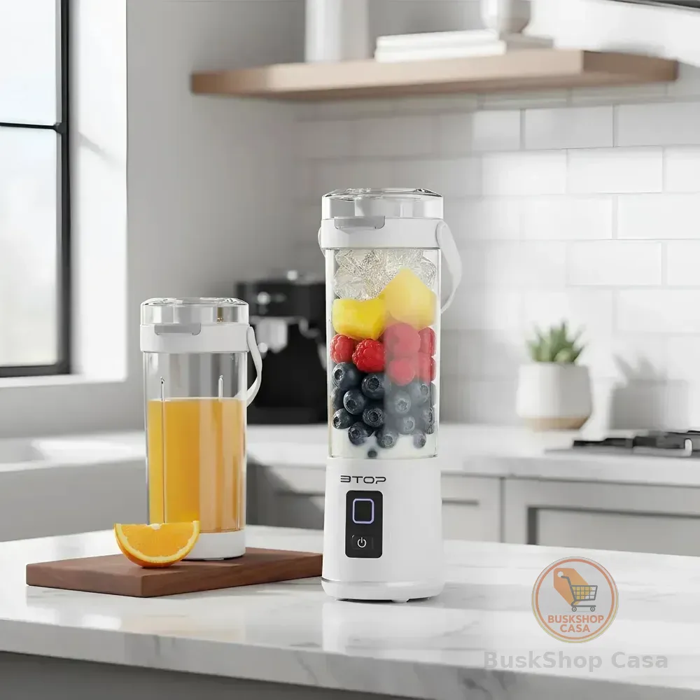 Liquidificador Portatil Mini Branco Com Copo 600ml Sem Fio Recarregável 12 Laminnas 127/220v
