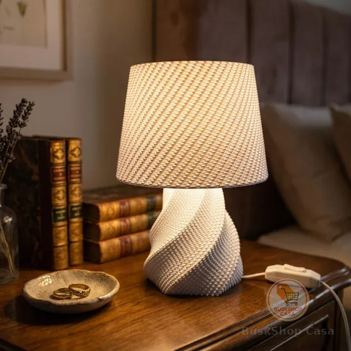 Abajur Luminária de Mesa Moderna Base Espiral – Design Elegante Texturizado para Quarto Sala