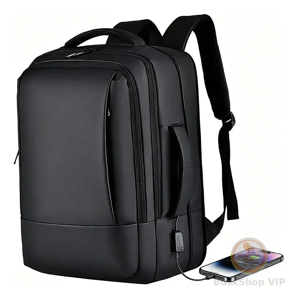 Mochila Dos Homens Com Faixa Impermeável Para Expansão Preto Liso
